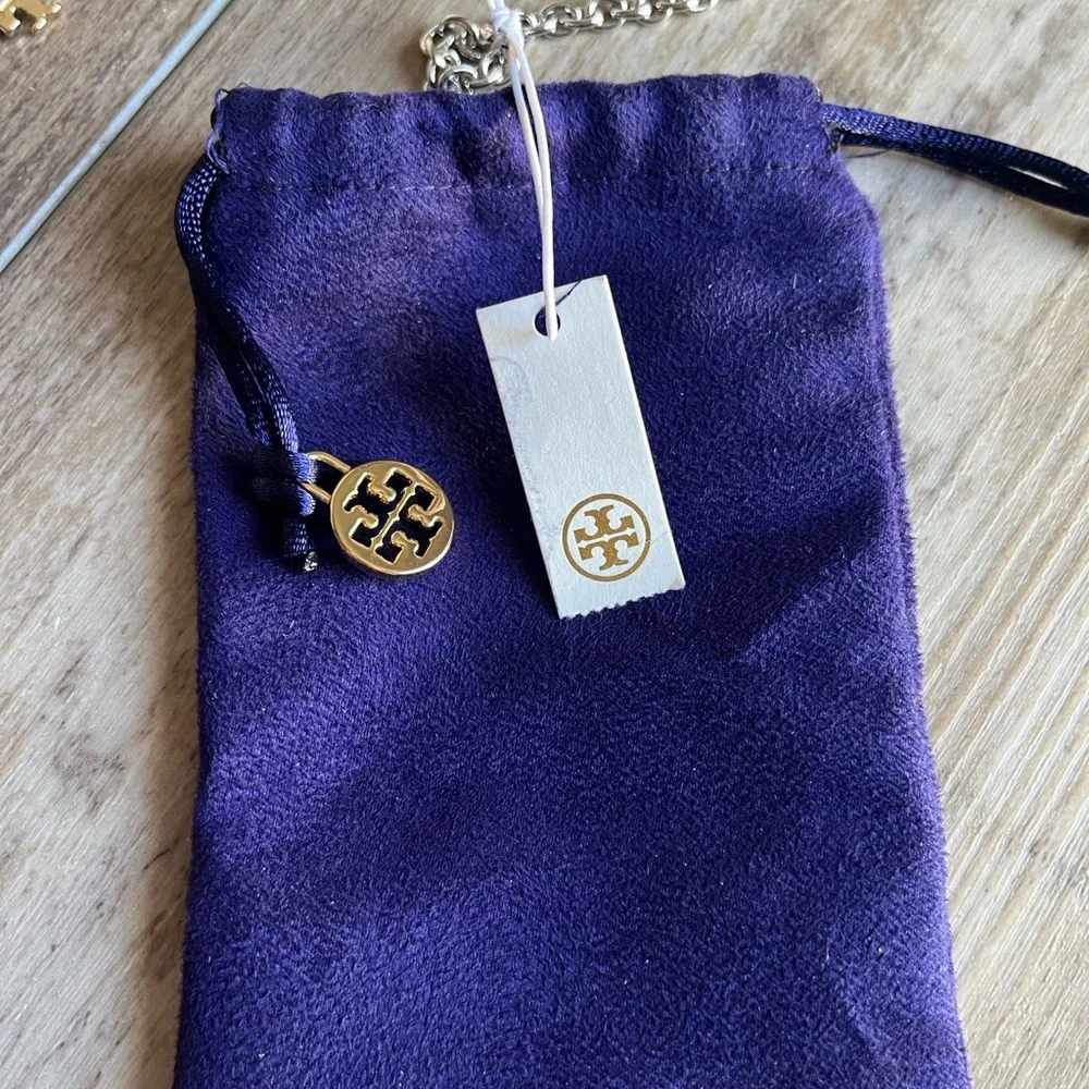 Tory Burch Charm Rosary Necklace Elegant Silver and Gold tone.